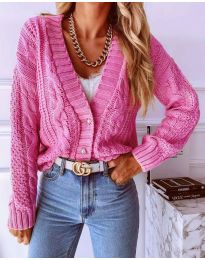 Дамска къса плетена  жилетка с копчета в розово - код 3876