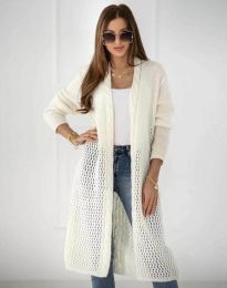 Атрактивна дълга плетена дамска жилетка в бяло - код 7361