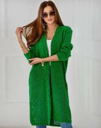 Атрактивна дълга плетена дамска жилетка в зелено - код 7361
