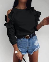 Дамска елегантна блуза с ефектни ръкави в черно - код 4333