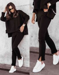 Дамски спортно-елегантен комплект долнище и свободна блуза с дълъг ръкав в черно - код 3171