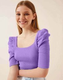 Дамска изчистена блуза с атрактивни ръкави рипс в лилаво - код 1300
